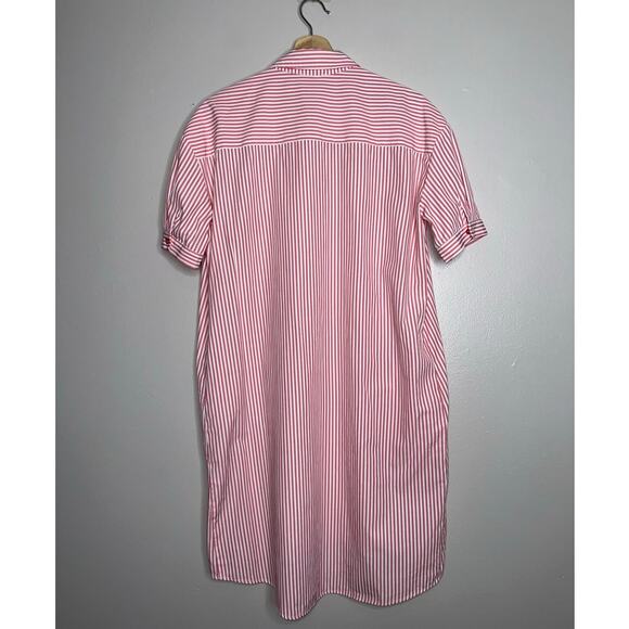 Lili Sidonio Pink White Striped Button Down Shirt Dress XS Roll Tab Sleeve - Picture 6 of 6